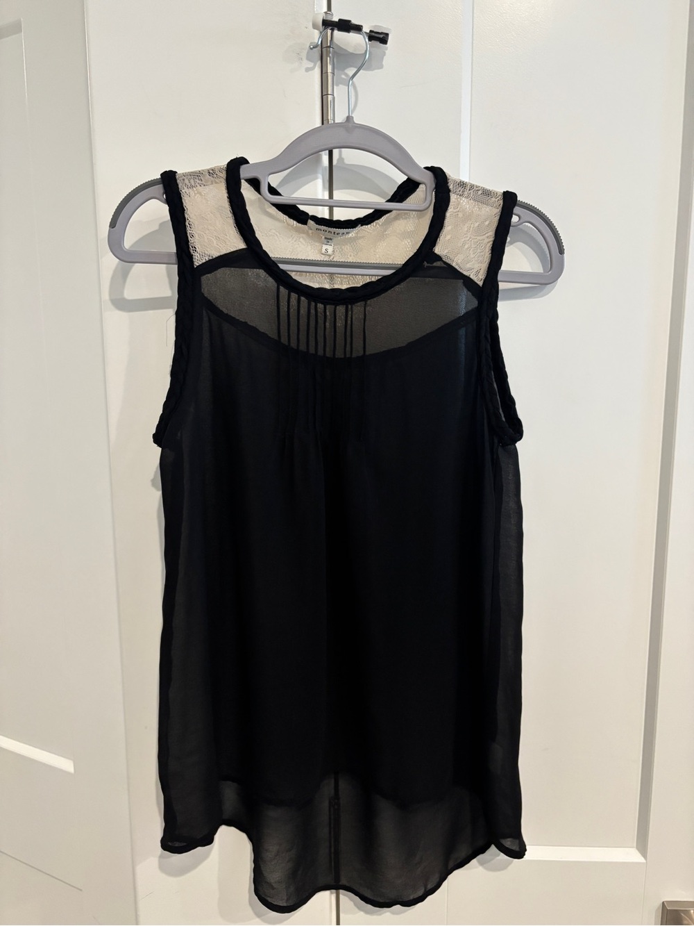 Monteau Black Tank with Cream Lace Shoulder Panels